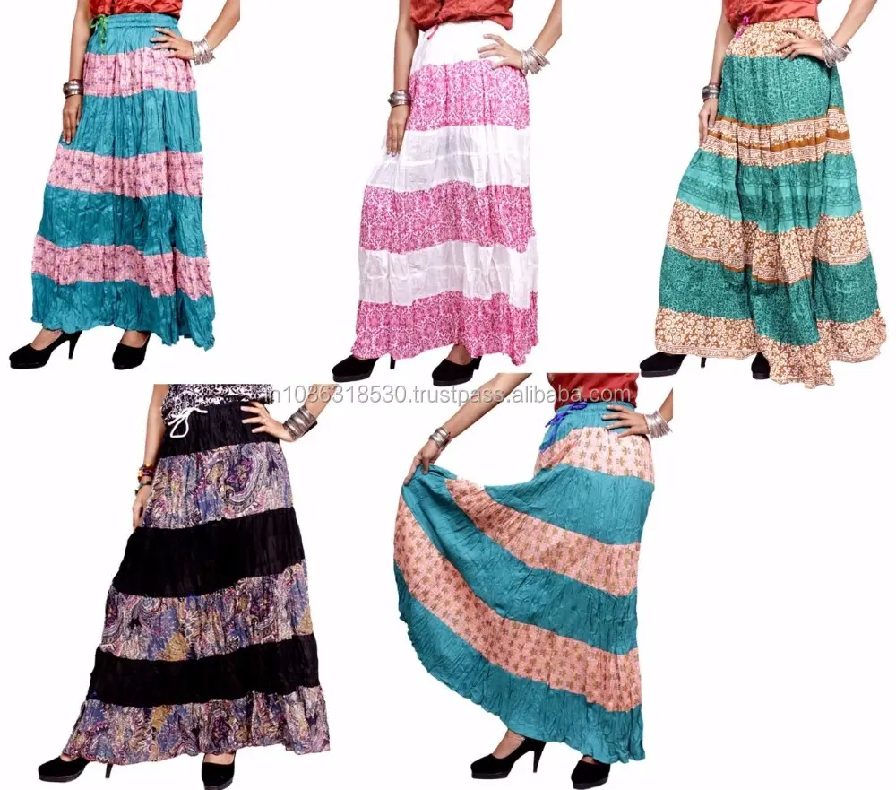 Indian Cotton Designer Printed Long Skirt Dress Gypsy Boho Hippie Casual patchwork Long Skirts Wrap women wholesale