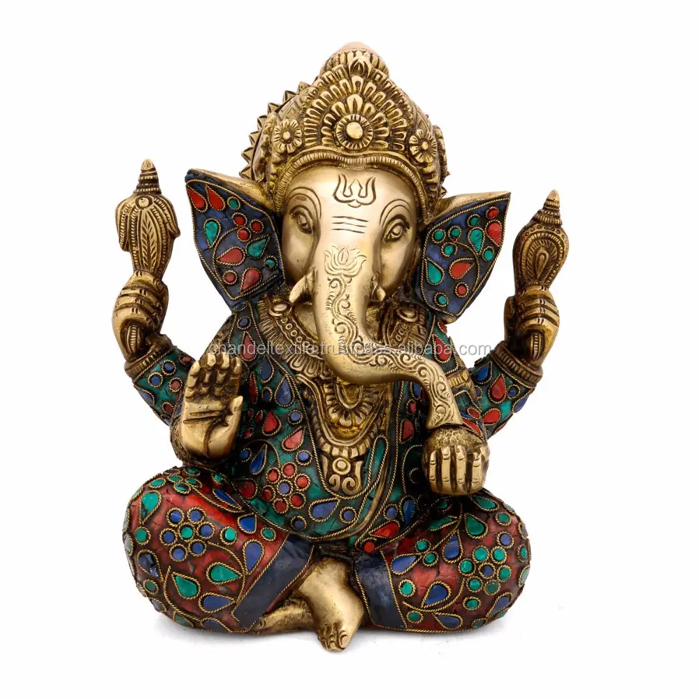 Ganesha Statue Hindu God Elephant Lord SCrown Taj Ganesha Brass Statue Hindu God Ganesh Idol Turquoise Elephant Deity Ethnic Art