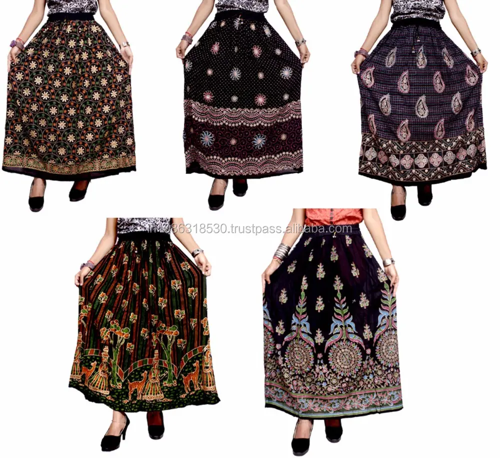 Hippie Boho Gypsy Tribal Batik Cotton Skirt Dress Handmade Casual Sequin Work Long Embroidered Skirts Wrap wholesale