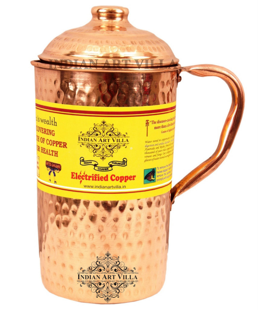 Indian art villa pure copper hammered jug pitcher