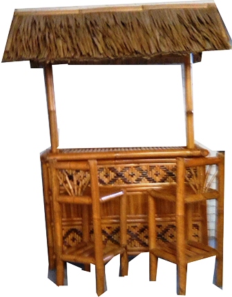 TIKI BAR с 2 барными табуретами, крышей с пальмовыми листьями 150x110x40 см