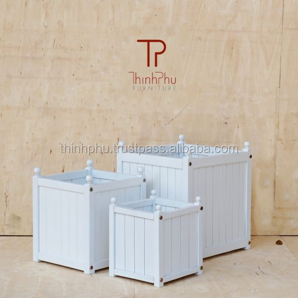 WOOD PLANTER - Garden planter box with white color - Outdoor furniture supplier