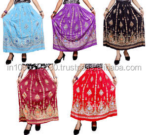 handwork Rayon Skirt Boho Hippie Casual Sequin Work Long Embroidered Skirts Wrap Tribal Peasant Sequin Gypsy Indian women wear