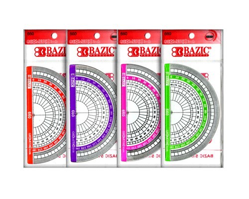 BAZIC Assorted Color Semicircular 4" Protractor