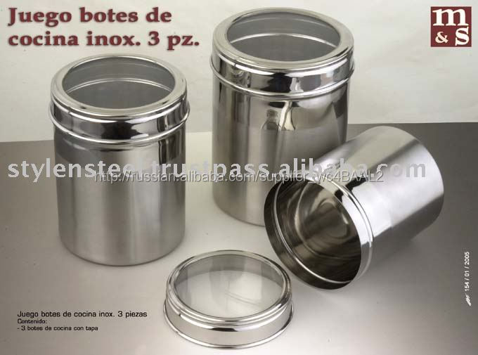 Из нержавеющей стали 3 шт. комплект канистр / Juego botes cocina inox