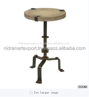 INDUSTRIAL & VINTAGE 3 LEGS WROTE IRON STOOL WITH ROUND WOOD TOP