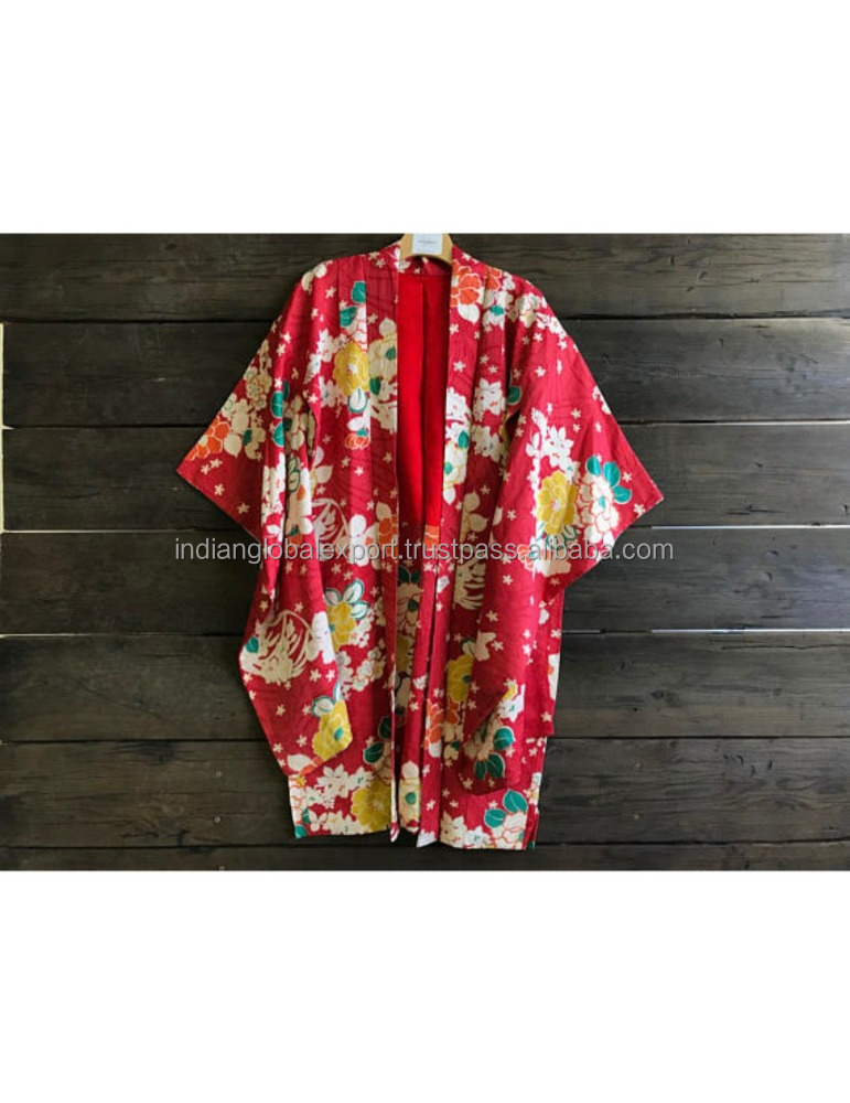 Vintage floral print japanese silk kimono