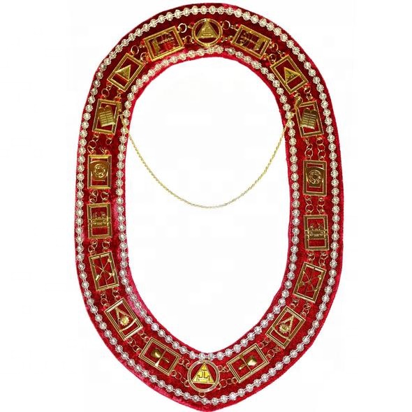 Воротник Masonic Regalia Royal ArchRoyal с арочной цепочкой со стразами-Золотой/Серебряный на красном бархате + Бесплатный чехол