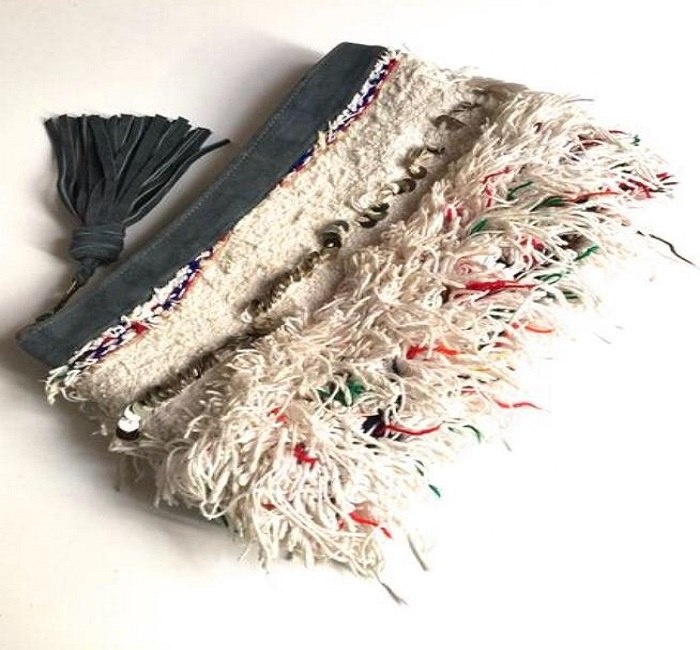 Handmade Moroccan Vintage handira wedding Blanket clutch
