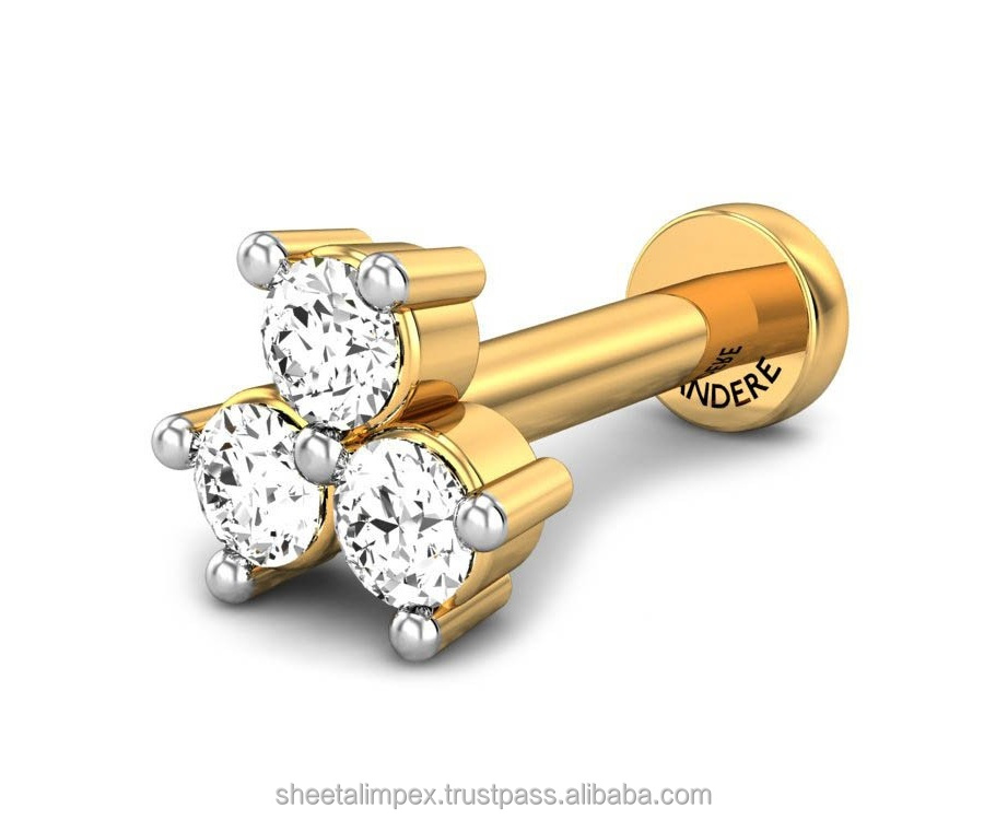 Носовая булавка Sheetal Impex 0,15 Ctw VS Simplicity FG из желтого золота 18 карат с натуральными бриллиантами круглой формы