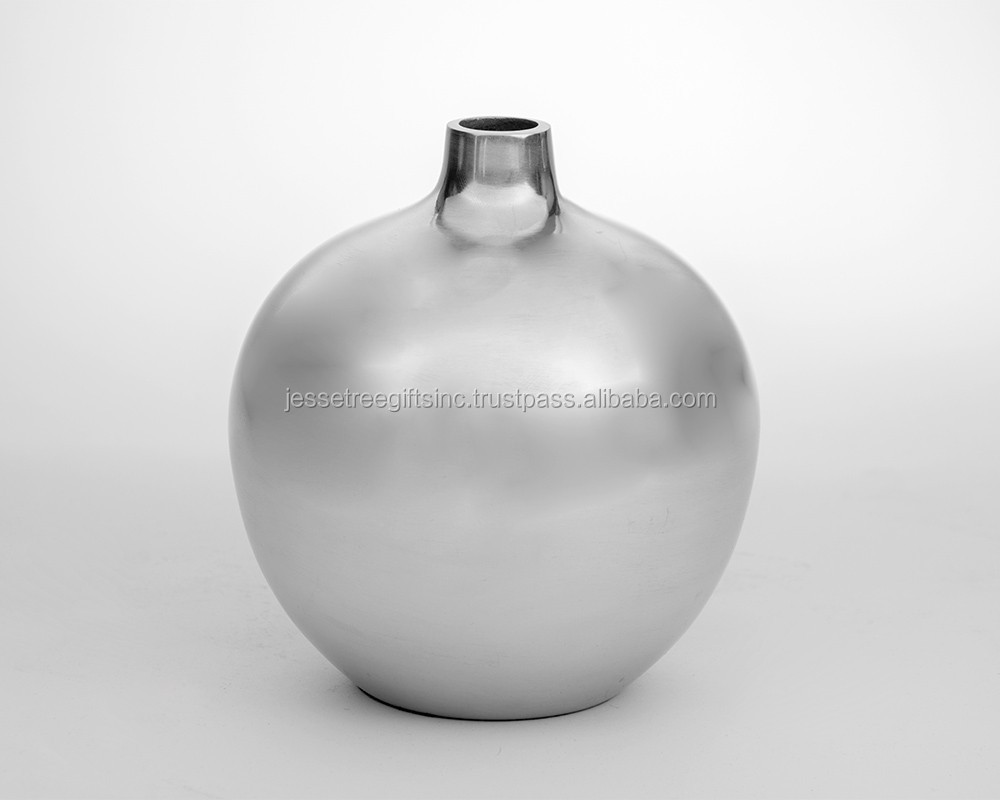 Accent Decorative Flower/Bud Vase Round Ball Shape With Silver Surface For Living Room