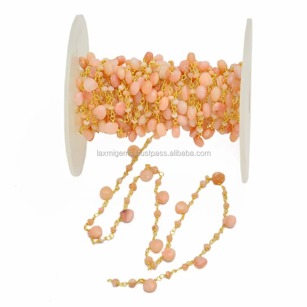 Indian 925 Sterling Silver Natural Pink Opal Gemstone Rosary Chain Supplier
