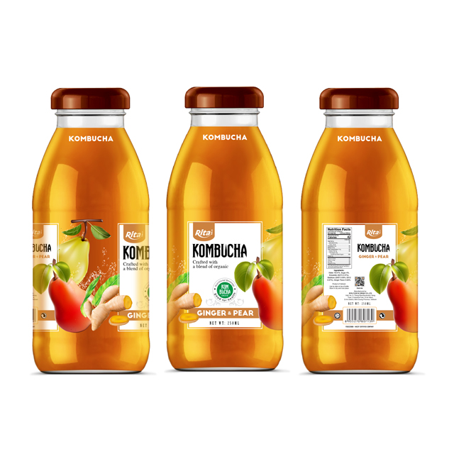 Высококачественная стеклянная бутылка 250 мл, имбирь и груша Kombucha