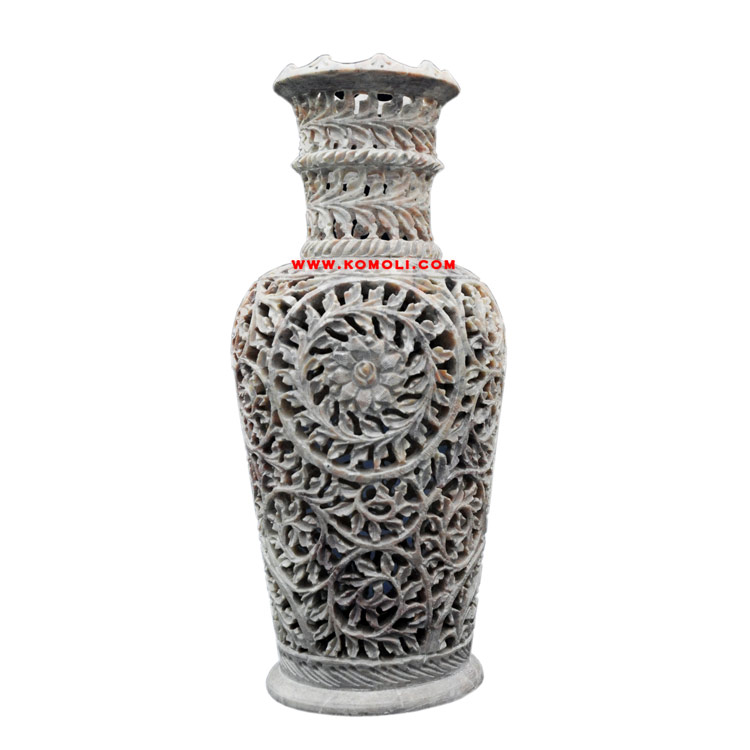 Long neck hand carved soapstone stone carving flower vase