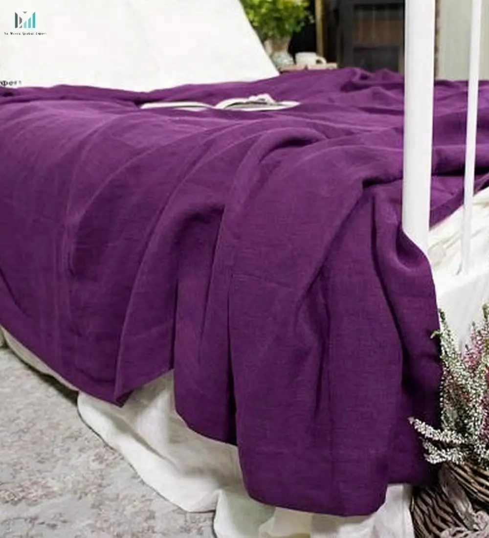 Flax Linen queen and king size magenta bedspread- ultra violet softened linen bed cover- stone washed linen bed cover