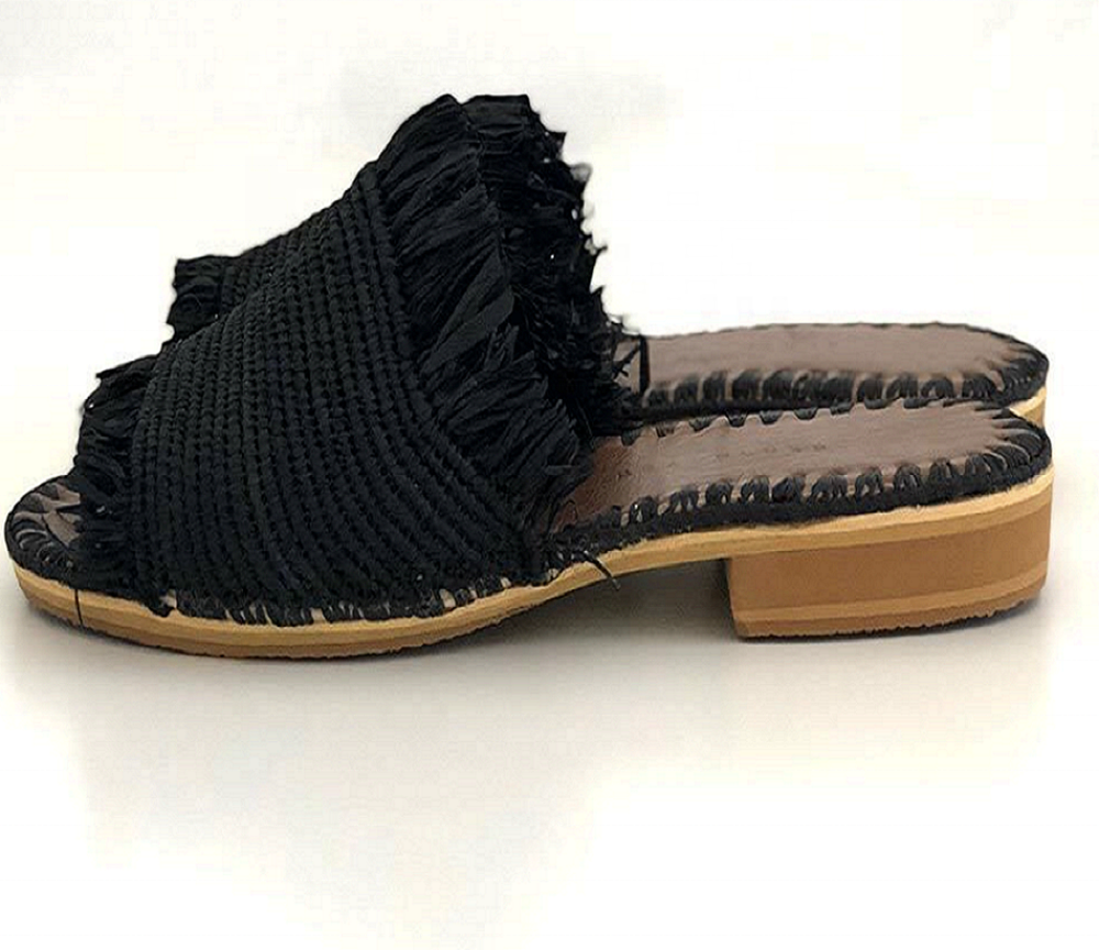 Gorgeous Moroccan Handmade Black Raffia Shoes for women