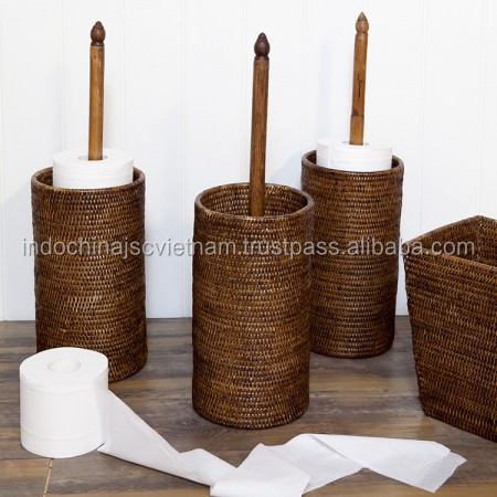Handmade rattan toilet roll holder brown