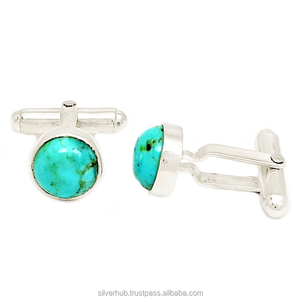 Fashionable 925 Sterling Silver Turquoise Handmade Cuff Links