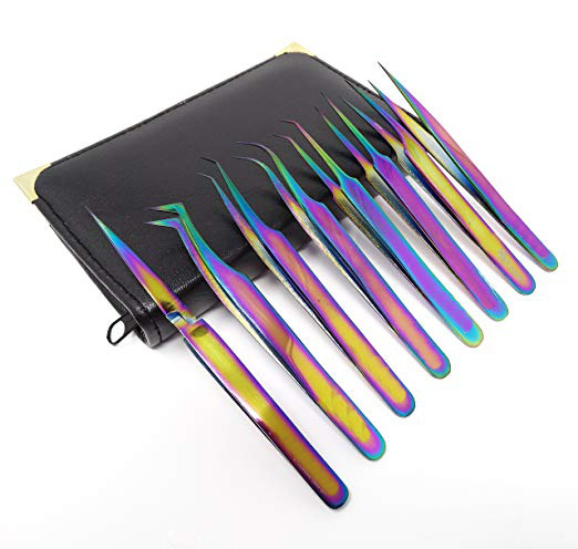 Rainbow eyelash extension tweezer colorful volume lashes tweezers