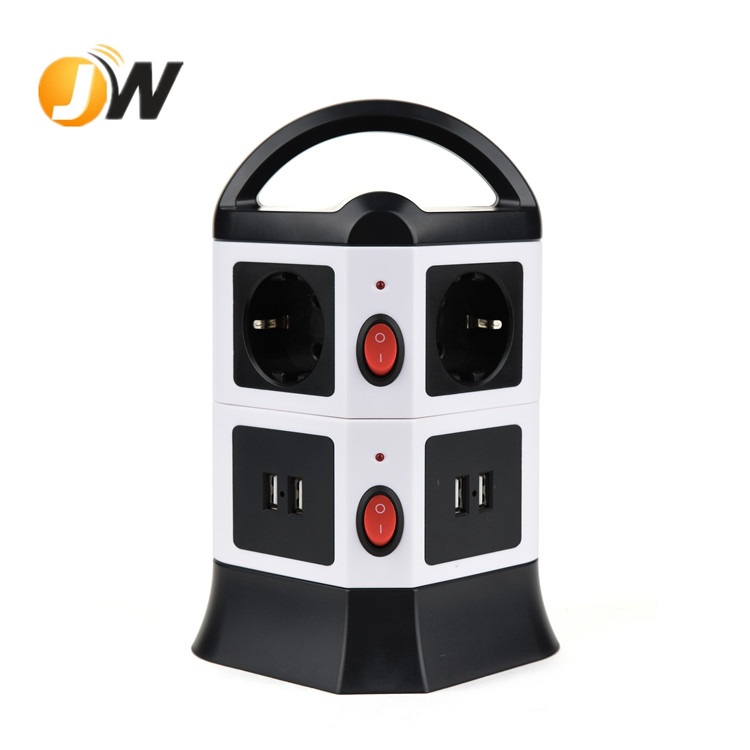 Европейская сетевая лента Schuko на 6 розеток и 4 порта USB для быстрой зарядки 6,5 футов, шнур питания