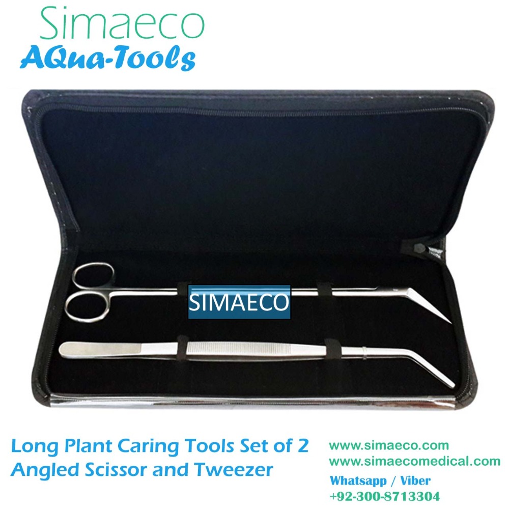 Aquarium Tools Set of 2 PCS / Angled Tweezer and Scissor