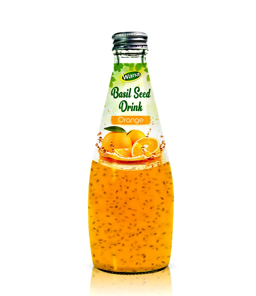 OEM Beverage 290ml Glass bottle Basil Seed Drink with Orange Juice