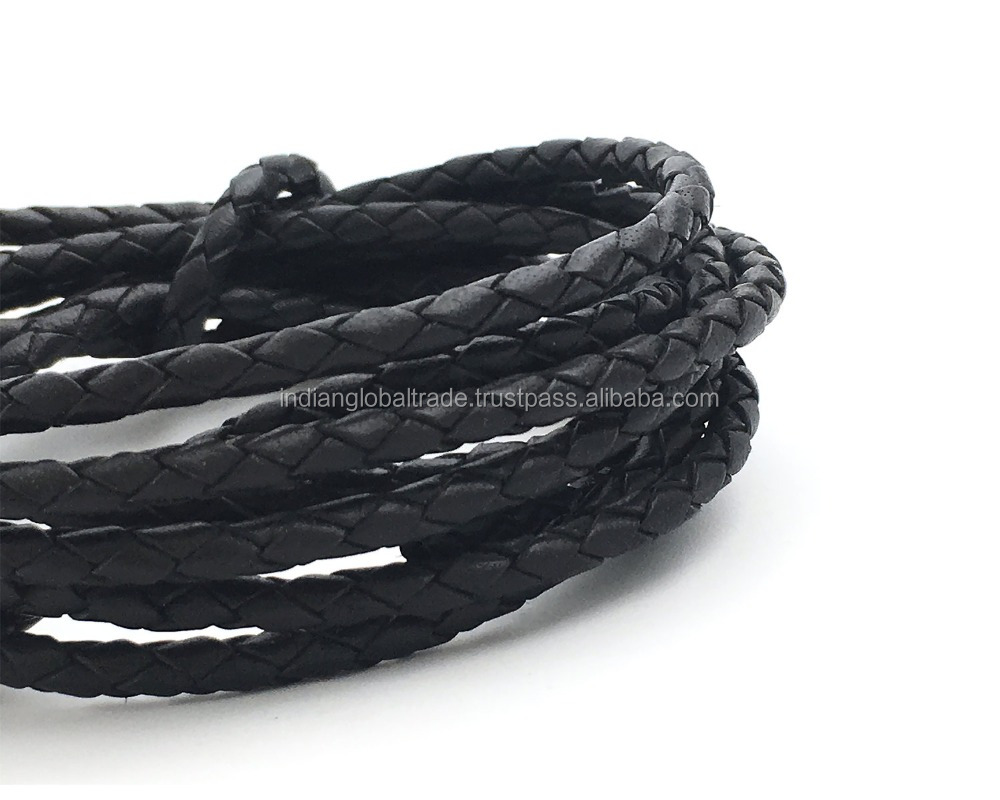 5mm Round Leather Cords in Black Color round lather cords from Isar International LLP