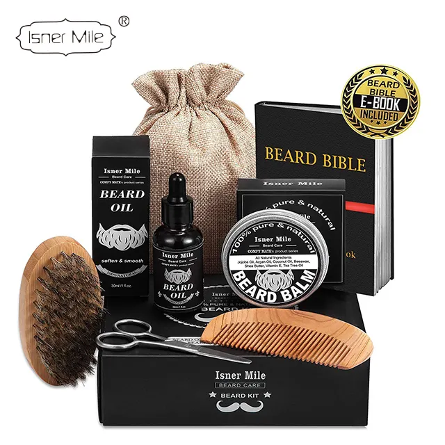 Beard Grooming Private Label Isner Mile Or Customize Private Label 6 Items Organic Beard Grooming Kit With Beard Comb And Brush For Beard Shaper Men