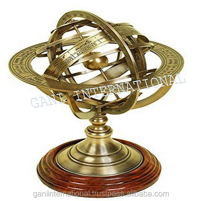 Винтажная настольная латунь Armillary земной шар с деревянным основанием ремесленных товара