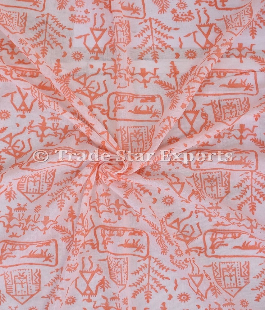 Sanganeri Running Tribal Hand Block Print Cotton Fabric For Dress Making Indian Ethnic Upholstery Material for Home Decor Art