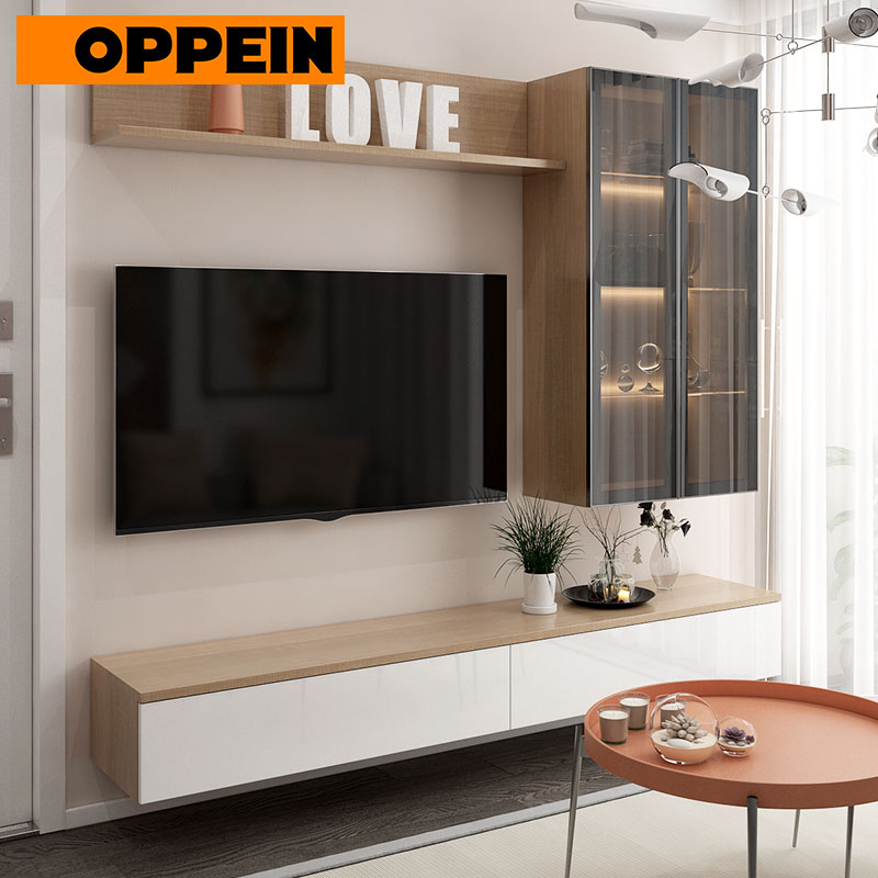 OPPEIN белый лакированный деревянный MDF тв шкафы для продажи