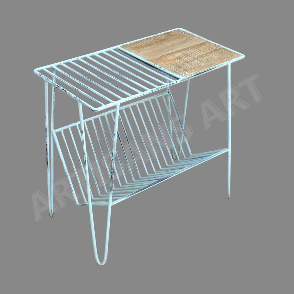 Modern Rustic Wonderful Magazine Racks Table, Vintage Industrial Unique Distressed Metal Wood Newspaper Rack SideTable