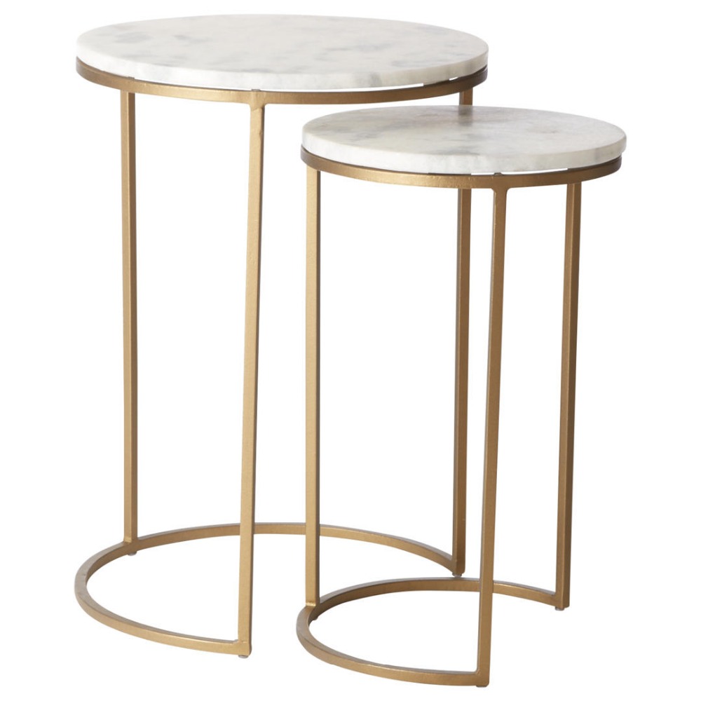 Round Nesting Table With Marble Top Brass Antique Frame