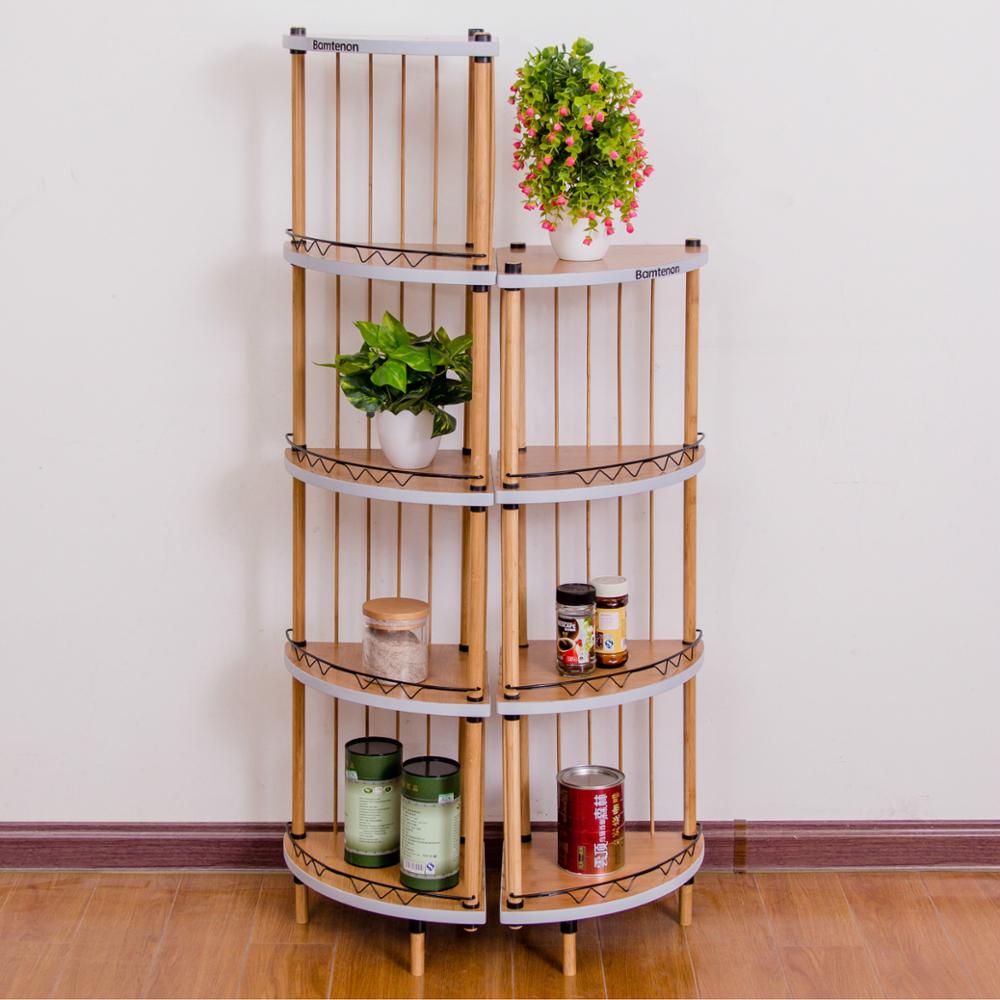 Bamboo corner bookshelf for books sundries & pot plants
