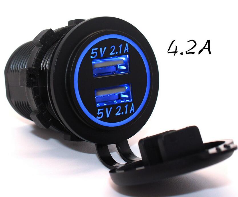 Автомобильное usb зарядное устройство для мотоцикла 5v 2.1A 4.2A dual USB зарядное устройство для мобильного телефона