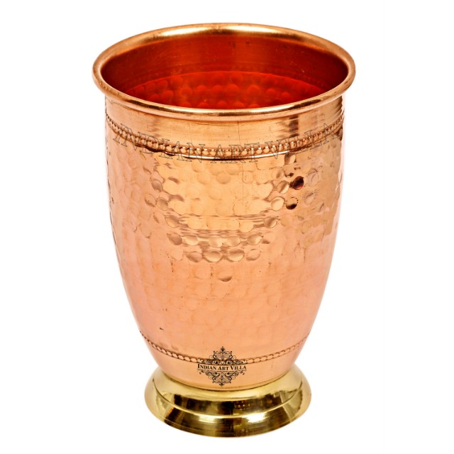 Indian art villa copper hammered designer glass with brass bottom