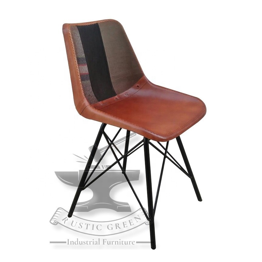 Industrial Vintage Leather & Fabric Dining Chair