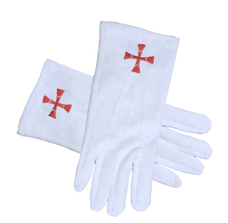 Перчатки Masonic Knight Templar с красным крестом из белого хлопка