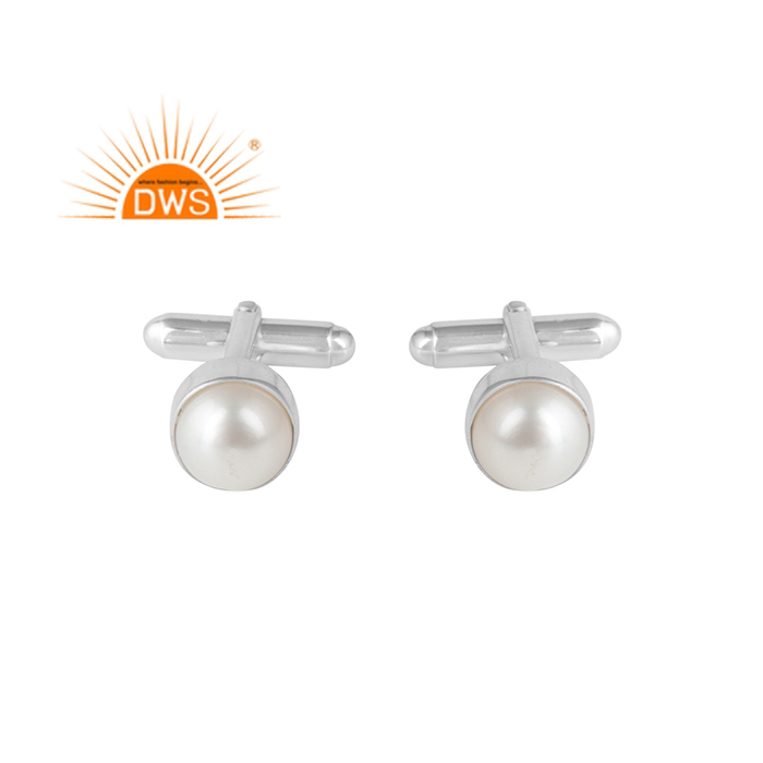 Handmade 925 Silver Gold Plated Mens Cufflink Natural Pearl Gemstone Designer Cufflinks Manufacturer of Men's Gemstone Jewelry