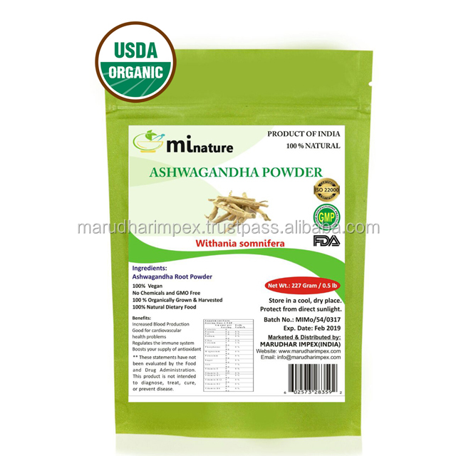 Натуральный Порошок Ashwagandha (USDA Organic) 227 г/0,5 фунтов