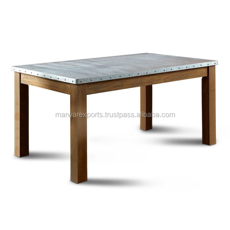 Modern & Antique-Style Metal Fitted Dining Table with Solid Mango Wood and Glass for Dining Area Home Furniture