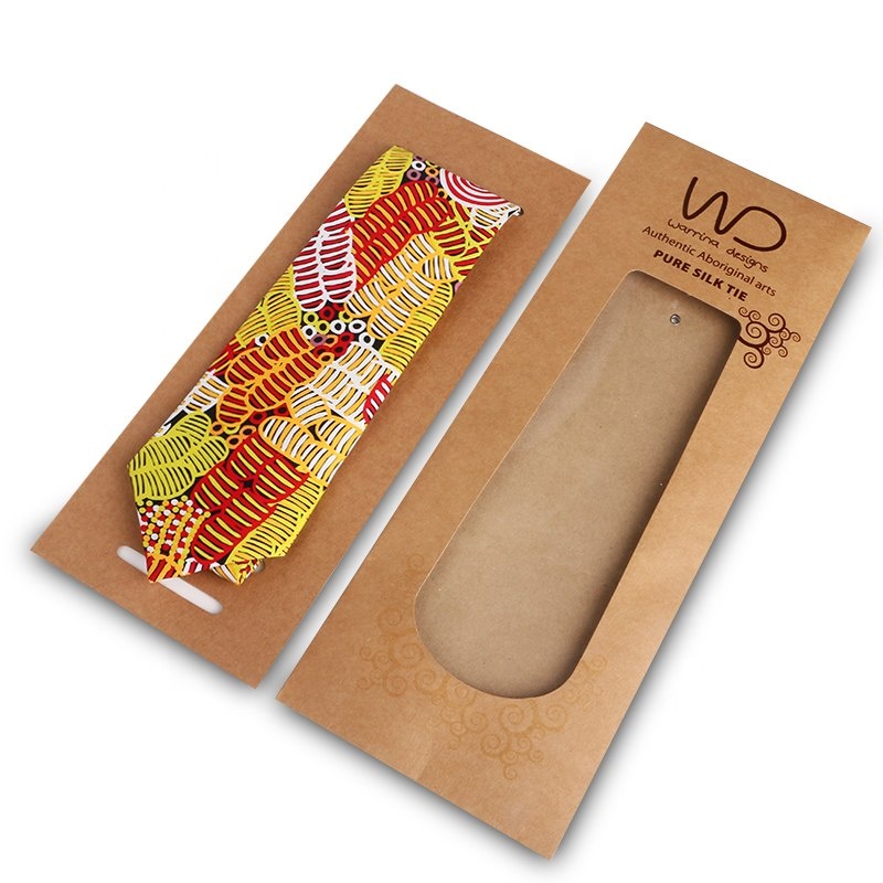 Brown kraft packaging custom silk tie necktie flat envelope box with transparent PVC window