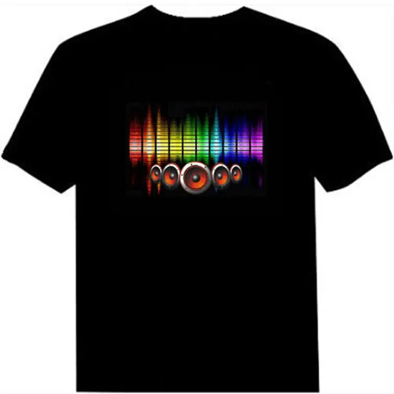 High Quality Sound Activated Light Up Flashing Equalizer EL LED T-Shirt Cotton short Tshirt for Rock Disco Party DJ