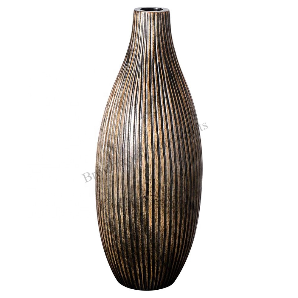 Hot Selling Antique Hand Carved Wooden Flower Vase at Competitive Price