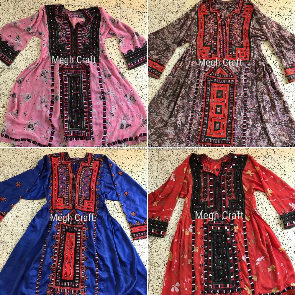 Cotton/Silk Balochi Embroidery Dress - Balochi Tradition Vintage Kuchi Dress - Long Balochi Jackets - STOCKLOT