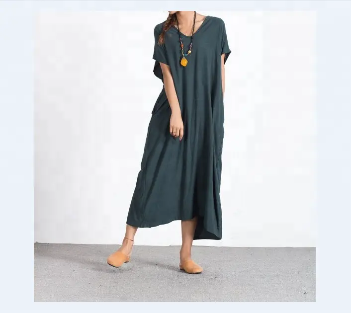 Ingigo maxi dress loose cotton kaftan oversize large Women's Linen dress