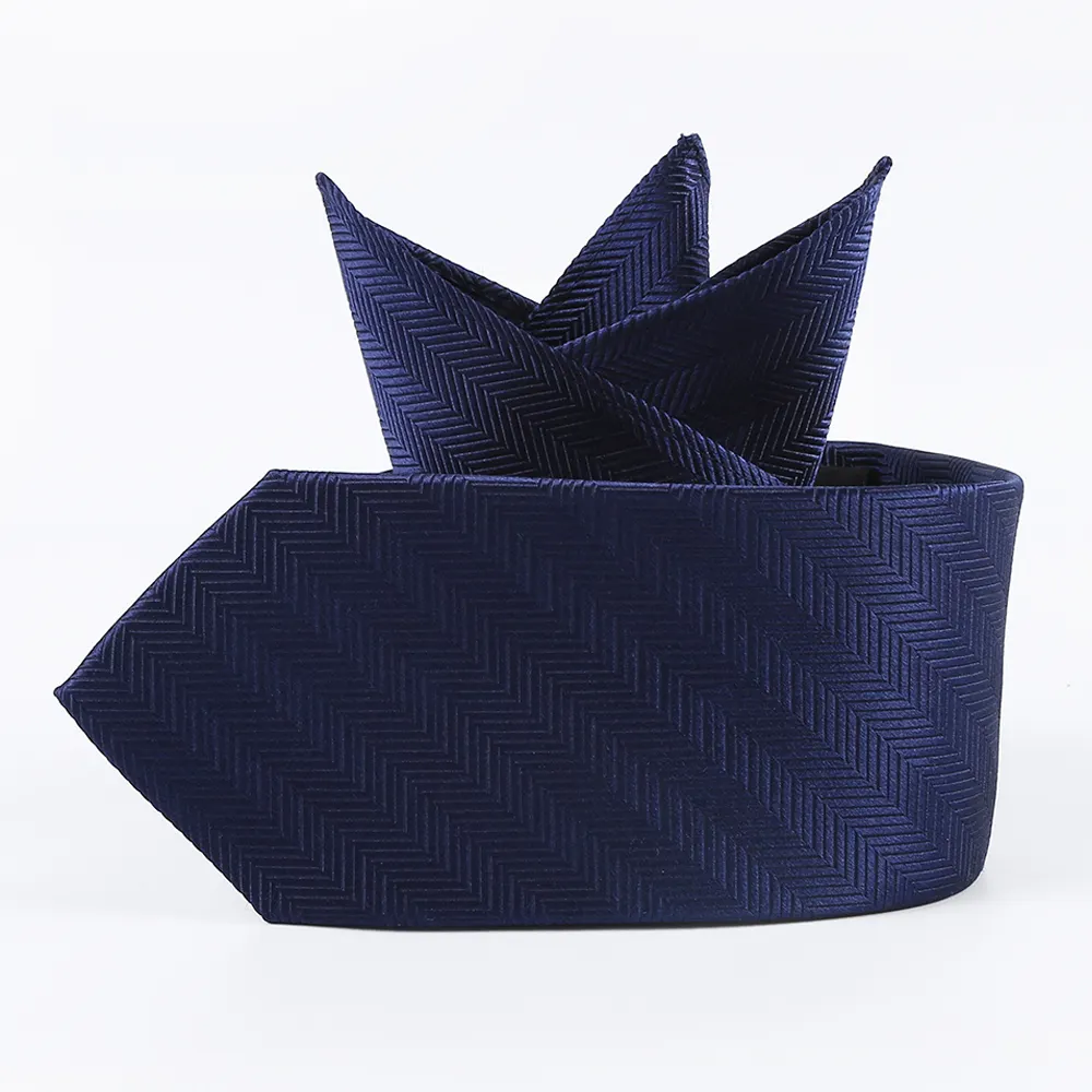 Прямая поставка мужской темно-синий шелковый галстук набор Krawatt итальянский Шелковый тканый галстук и Карманный платок с подарочным комплектом 100% натуральный