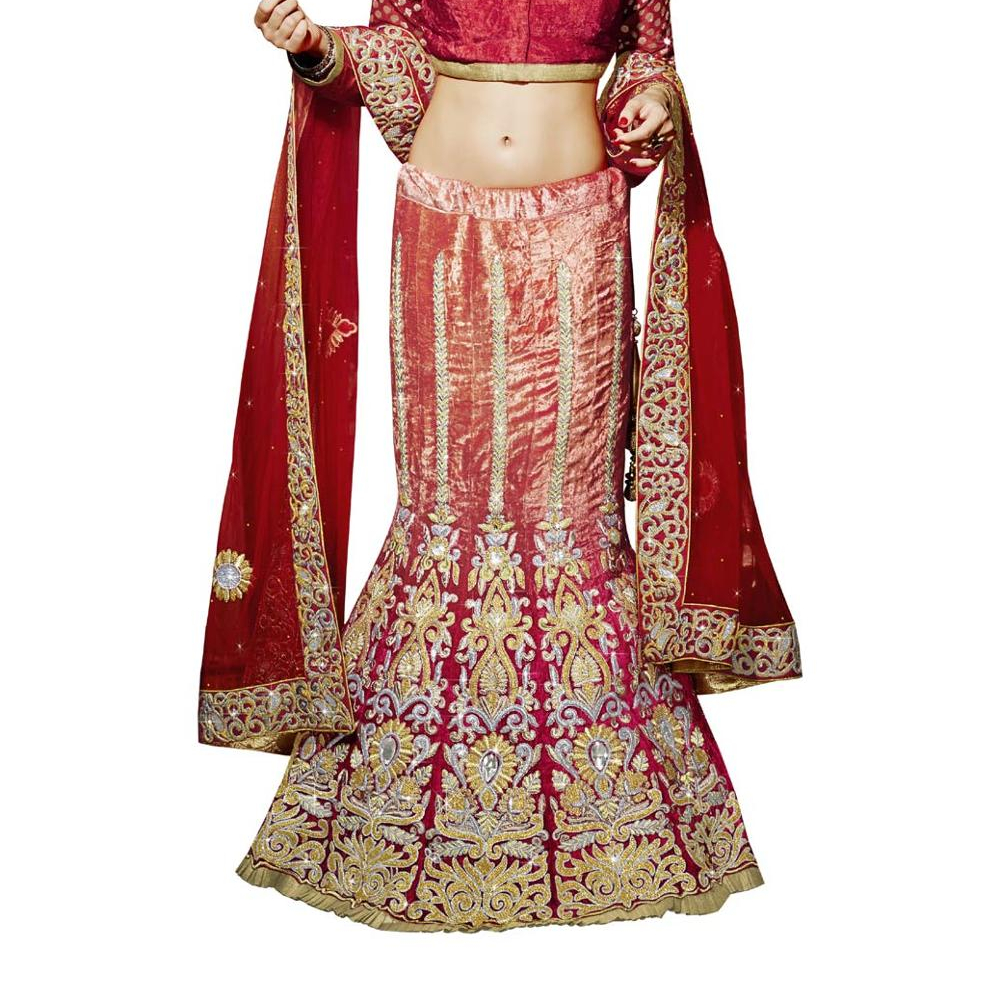 Дизайнерское красное тяжелое индийское свадебное платье для невесты Lehenga