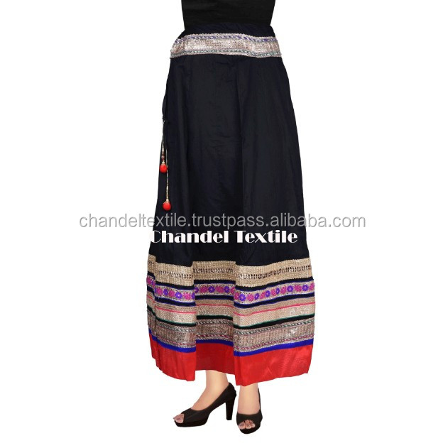Indian Gold Border Print Hand Block Gold Print with Sequence Work Long Skirt For Women's Girl's Free Size skirt Dress hippie