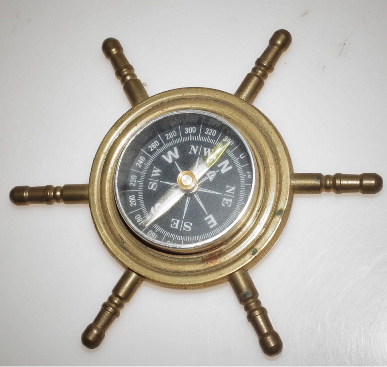 Nautical Brass compass Vintage Brass Ships Wheel Compass 3.5" Nautical CHCOM510